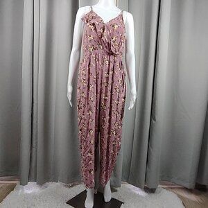 Xhilaration Mauve Floral Ruffle Strappy Cropped Wide Leg Jumpsuit Size Large
